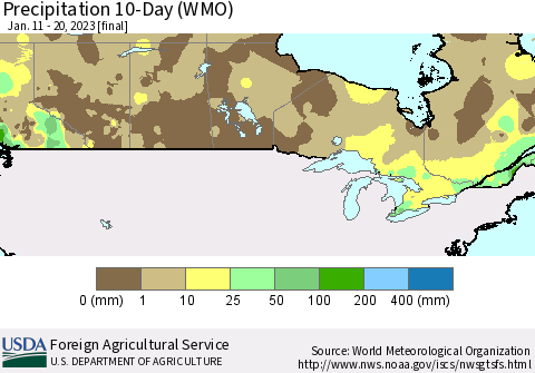 Canada Precipitation 10-Day (WMO) Thematic Map For 1/11/2023 - 1/20/2023
