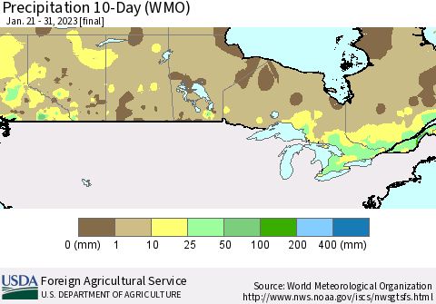 Canada Precipitation 10-Day (WMO) Thematic Map For 1/21/2023 - 1/31/2023