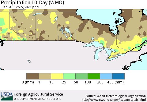 Canada Precipitation 10-Day (WMO) Thematic Map For 1/26/2023 - 2/5/2023