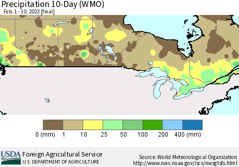 Canada Precipitation 10-Day (WMO) Thematic Map For 2/1/2023 - 2/10/2023