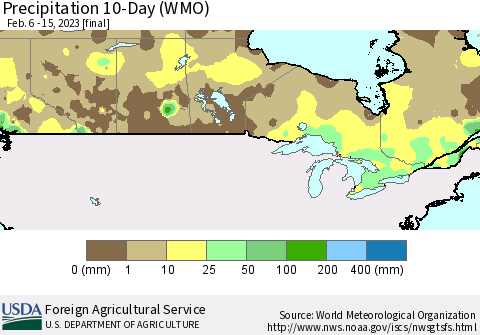 Canada Precipitation 10-Day (WMO) Thematic Map For 2/6/2023 - 2/15/2023