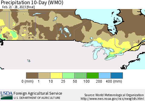 Canada Precipitation 10-Day (WMO) Thematic Map For 2/21/2023 - 2/28/2023