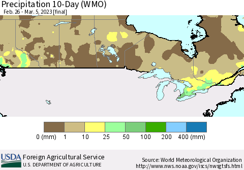 Canada Precipitation 10-Day (WMO) Thematic Map For 2/26/2023 - 3/5/2023