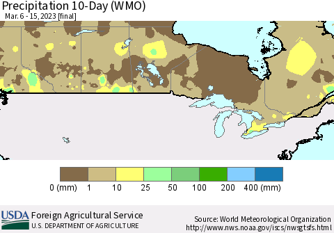 Canada Precipitation 10-Day (WMO) Thematic Map For 3/6/2023 - 3/15/2023