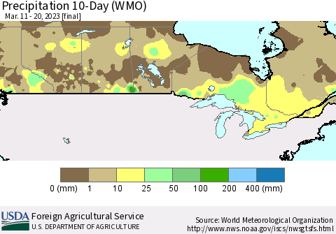 Canada Precipitation 10-Day (WMO) Thematic Map For 3/11/2023 - 3/20/2023