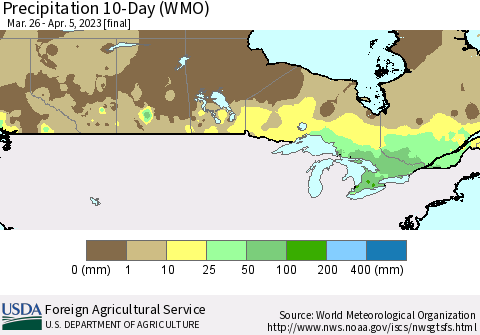 Canada Precipitation 10-Day (WMO) Thematic Map For 3/26/2023 - 4/5/2023