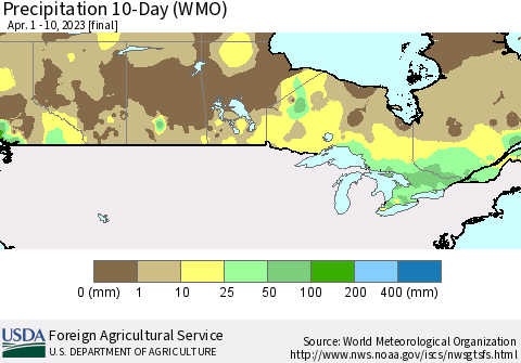 Canada Precipitation 10-Day (WMO) Thematic Map For 4/1/2023 - 4/10/2023