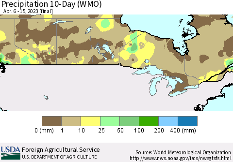 Canada Precipitation 10-Day (WMO) Thematic Map For 4/6/2023 - 4/15/2023
