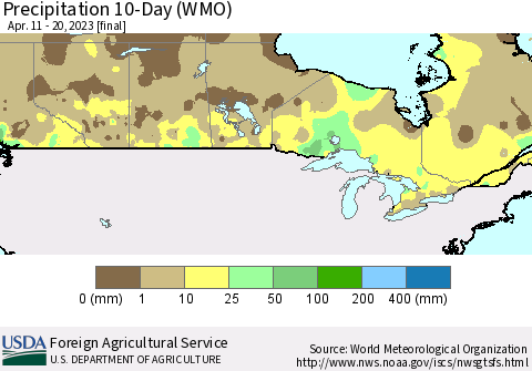 Canada Precipitation 10-Day (WMO) Thematic Map For 4/11/2023 - 4/20/2023