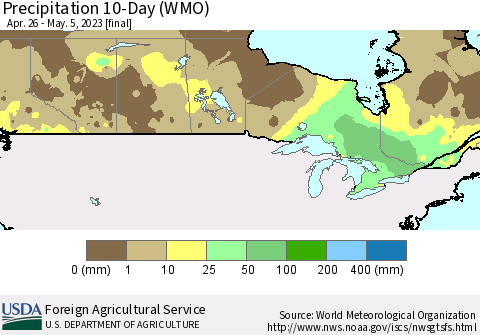 Canada Precipitation 10-Day (WMO) Thematic Map For 4/26/2023 - 5/5/2023