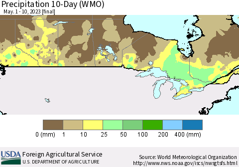 Canada Precipitation 10-Day (WMO) Thematic Map For 5/1/2023 - 5/10/2023