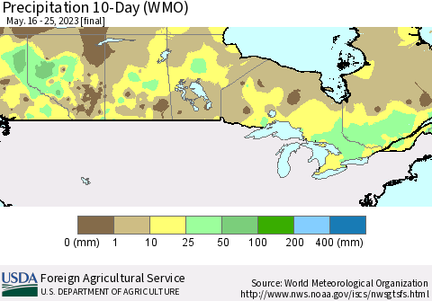 Canada Precipitation 10-Day (WMO) Thematic Map For 5/16/2023 - 5/25/2023