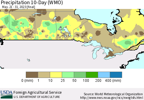 Canada Precipitation 10-Day (WMO) Thematic Map For 5/21/2023 - 5/31/2023