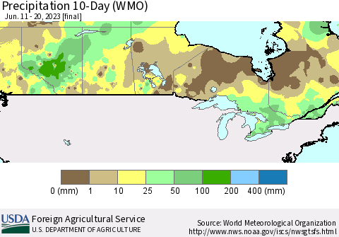 Canada Precipitation 10-Day (WMO) Thematic Map For 6/11/2023 - 6/20/2023