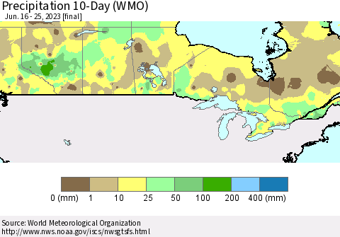Canada Precipitation 10-Day (WMO) Thematic Map For 6/16/2023 - 6/25/2023