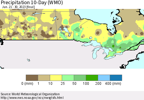 Canada Precipitation 10-Day (WMO) Thematic Map For 6/21/2023 - 6/30/2023