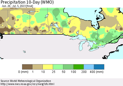 Canada Precipitation 10-Day (WMO) Thematic Map For 6/26/2023 - 7/5/2023