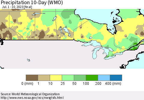 Canada Precipitation 10-Day (WMO) Thematic Map For 7/1/2023 - 7/10/2023