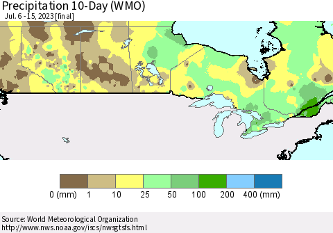 Canada Precipitation 10-Day (WMO) Thematic Map For 7/6/2023 - 7/15/2023