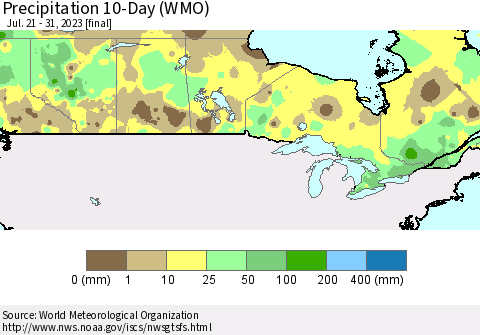 Canada Precipitation 10-Day (WMO) Thematic Map For 7/21/2023 - 7/31/2023