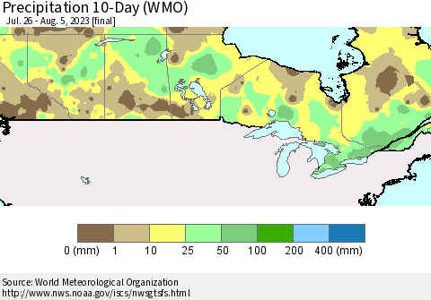 Canada Precipitation 10-Day (WMO) Thematic Map For 7/26/2023 - 8/5/2023