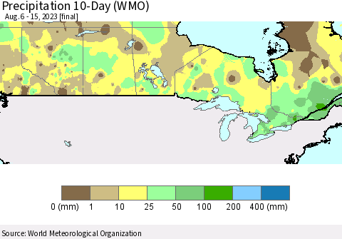 Canada Precipitation 10-Day (WMO) Thematic Map For 8/6/2023 - 8/15/2023