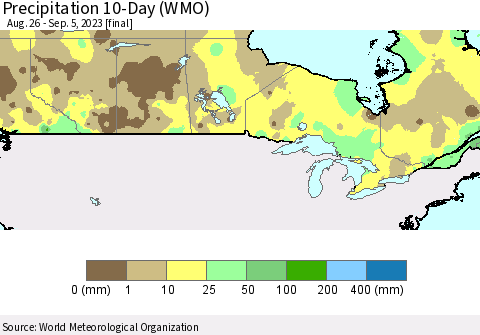 Canada Precipitation 10-Day (WMO) Thematic Map For 8/26/2023 - 9/5/2023