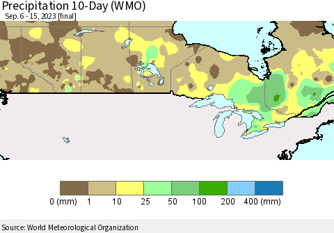 Canada Precipitation 10-Day (WMO) Thematic Map For 9/6/2023 - 9/15/2023