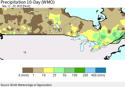 Canada Precipitation 10-Day (WMO) Thematic Map For 9/11/2023 - 9/20/2023