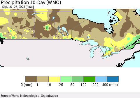 Canada Precipitation 10-Day (WMO) Thematic Map For 9/16/2023 - 9/25/2023
