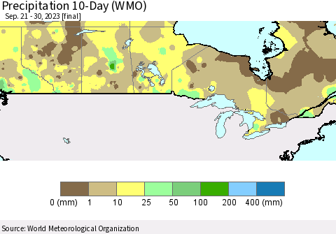 Canada Precipitation 10-Day (WMO) Thematic Map For 9/21/2023 - 9/30/2023