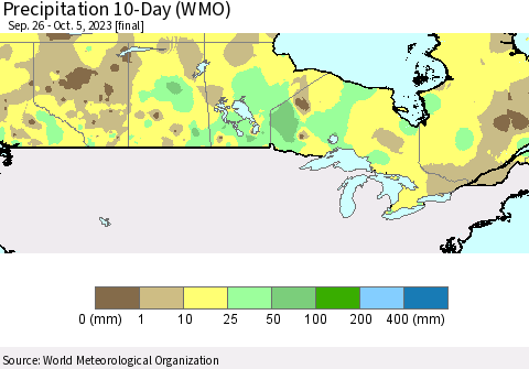 Canada Precipitation 10-Day (WMO) Thematic Map For 9/26/2023 - 10/5/2023