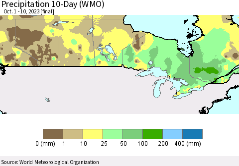 Canada Precipitation 10-Day (WMO) Thematic Map For 10/1/2023 - 10/10/2023