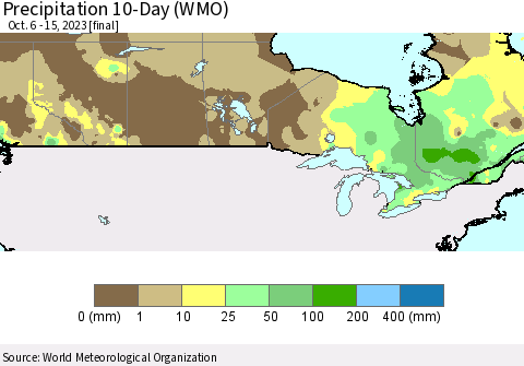 Canada Precipitation 10-Day (WMO) Thematic Map For 10/6/2023 - 10/15/2023