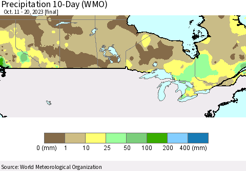 Canada Precipitation 10-Day (WMO) Thematic Map For 10/11/2023 - 10/20/2023