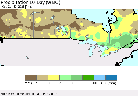 Canada Precipitation 10-Day (WMO) Thematic Map For 10/21/2023 - 10/31/2023