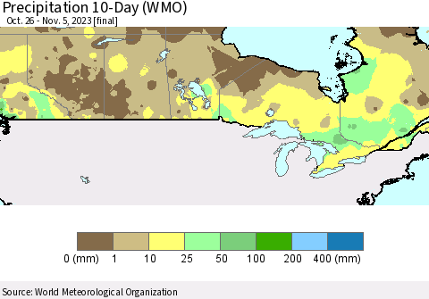 Canada Precipitation 10-Day (WMO) Thematic Map For 10/26/2023 - 11/5/2023