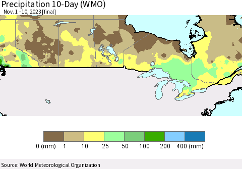 Canada Precipitation 10-Day (WMO) Thematic Map For 11/1/2023 - 11/10/2023