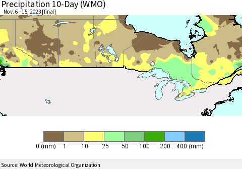 Canada Precipitation 10-Day (WMO) Thematic Map For 11/6/2023 - 11/15/2023