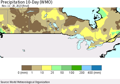 Canada Precipitation 10-Day (WMO) Thematic Map For 11/11/2023 - 11/20/2023