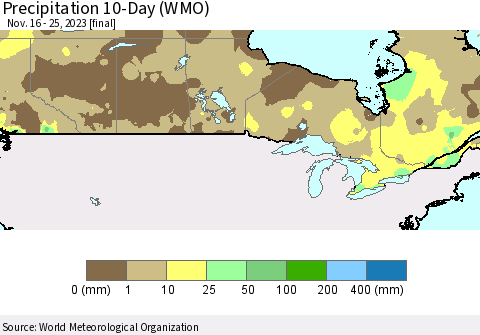 Canada Precipitation 10-Day (WMO) Thematic Map For 11/16/2023 - 11/25/2023