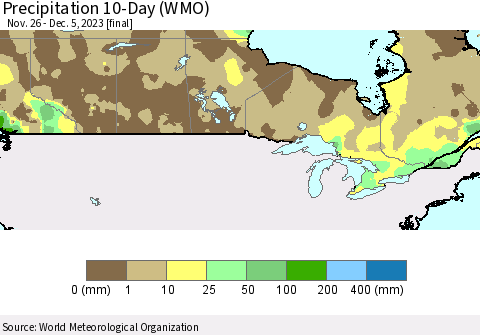 Canada Precipitation 10-Day (WMO) Thematic Map For 11/26/2023 - 12/5/2023