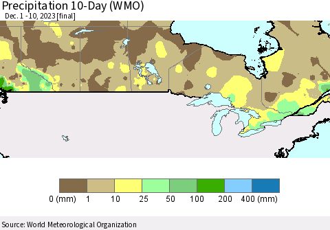 Canada Precipitation 10-Day (WMO) Thematic Map For 12/1/2023 - 12/10/2023