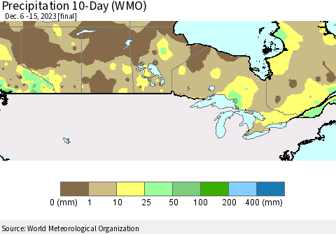 Canada Precipitation 10-Day (WMO) Thematic Map For 12/6/2023 - 12/15/2023