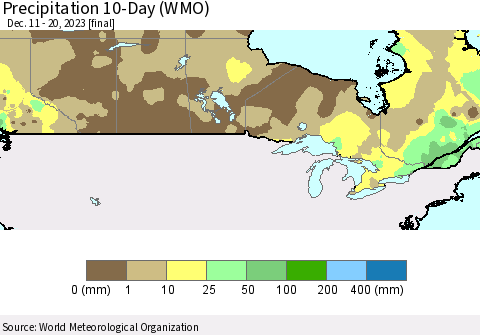Canada Precipitation 10-Day (WMO) Thematic Map For 12/11/2023 - 12/20/2023