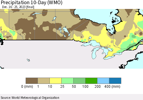 Canada Precipitation 10-Day (WMO) Thematic Map For 12/16/2023 - 12/25/2023