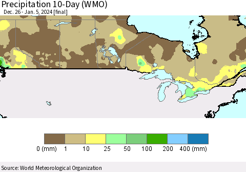 Canada Precipitation 10-Day (WMO) Thematic Map For 12/26/2023 - 1/5/2024