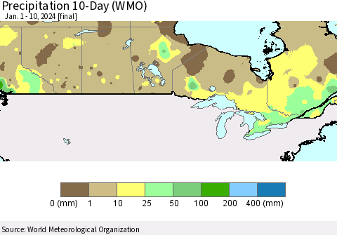 Canada Precipitation 10-Day (WMO) Thematic Map For 1/1/2024 - 1/10/2024