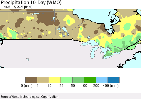 Canada Precipitation 10-Day (WMO) Thematic Map For 1/6/2024 - 1/15/2024