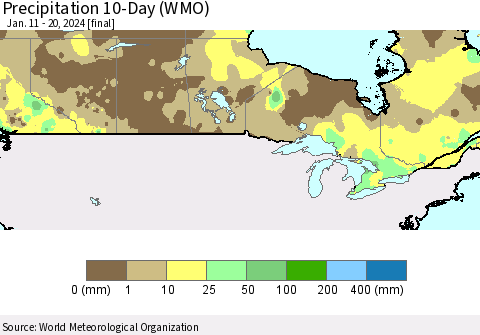 Canada Precipitation 10-Day (WMO) Thematic Map For 1/11/2024 - 1/20/2024